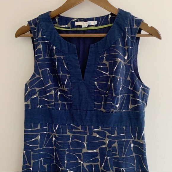 Boden Notch Neck Shift Dress 6 Long Geometric Print Blue - Picture 3 of 8
